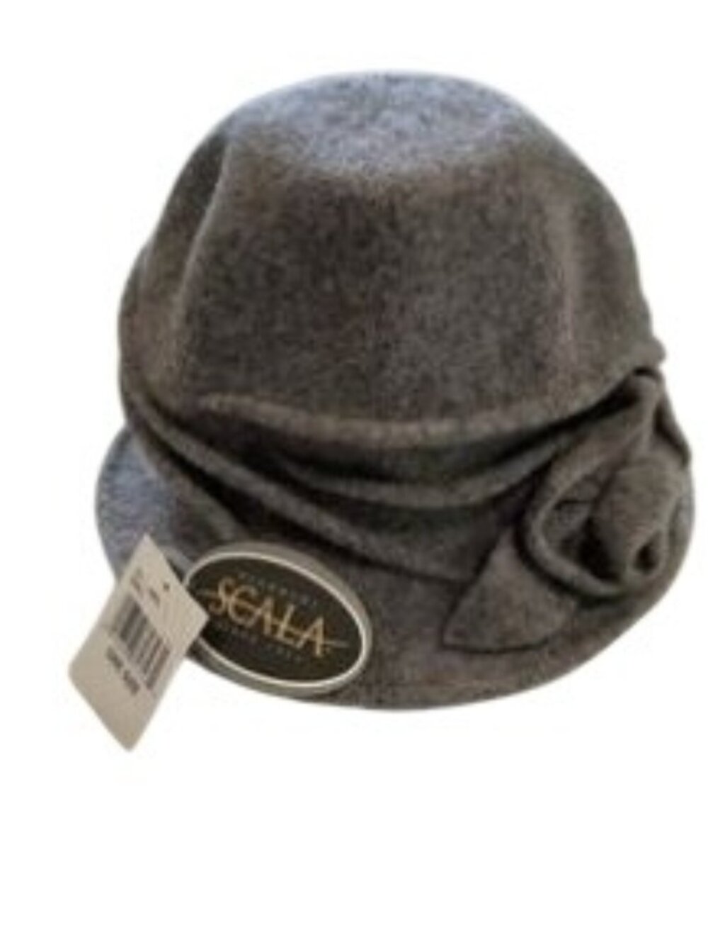 Scala OS Womens Grey Wool Felt Cloche Hat With Flower Accent